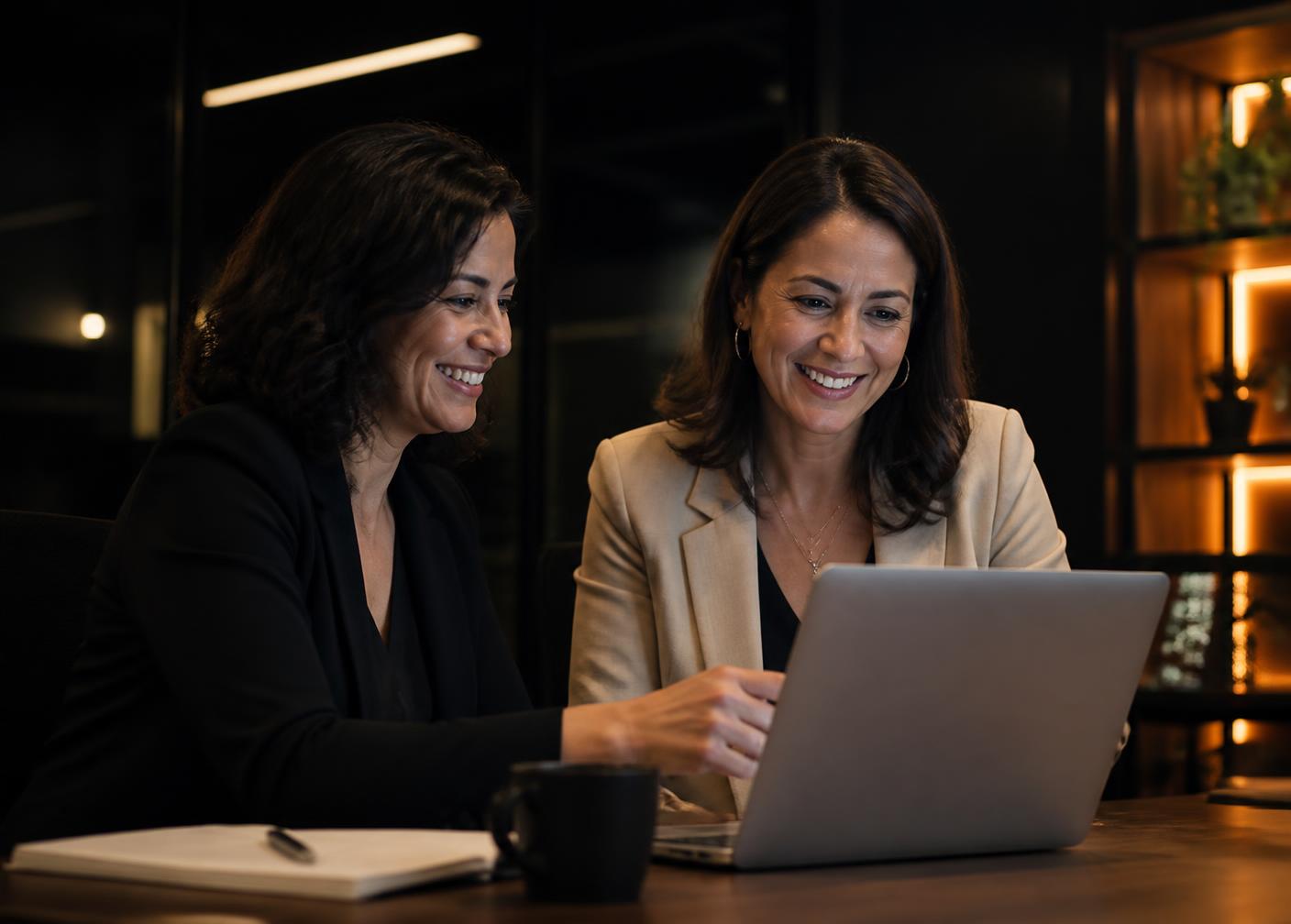 Duas empresárias trabalhando juntas em um notebook